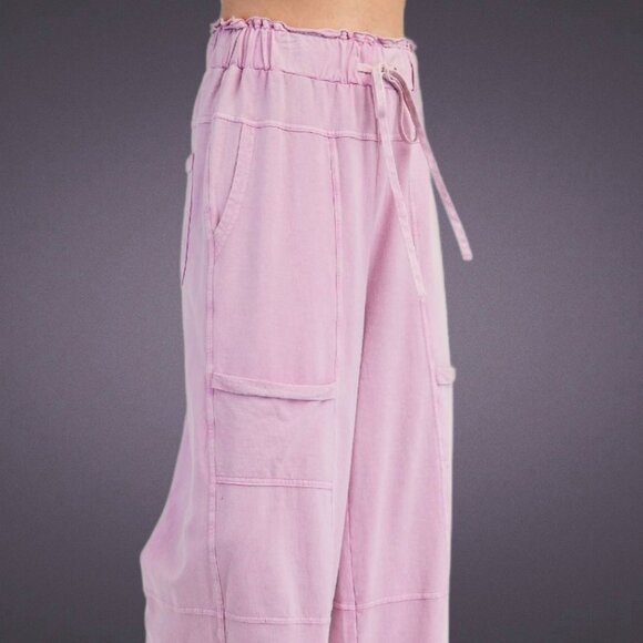 EASEL "Perfect Cargo Lux" Terry Knit Mineral Washed Flared Leg Raw Hems & Seams - Picture 12 of 14